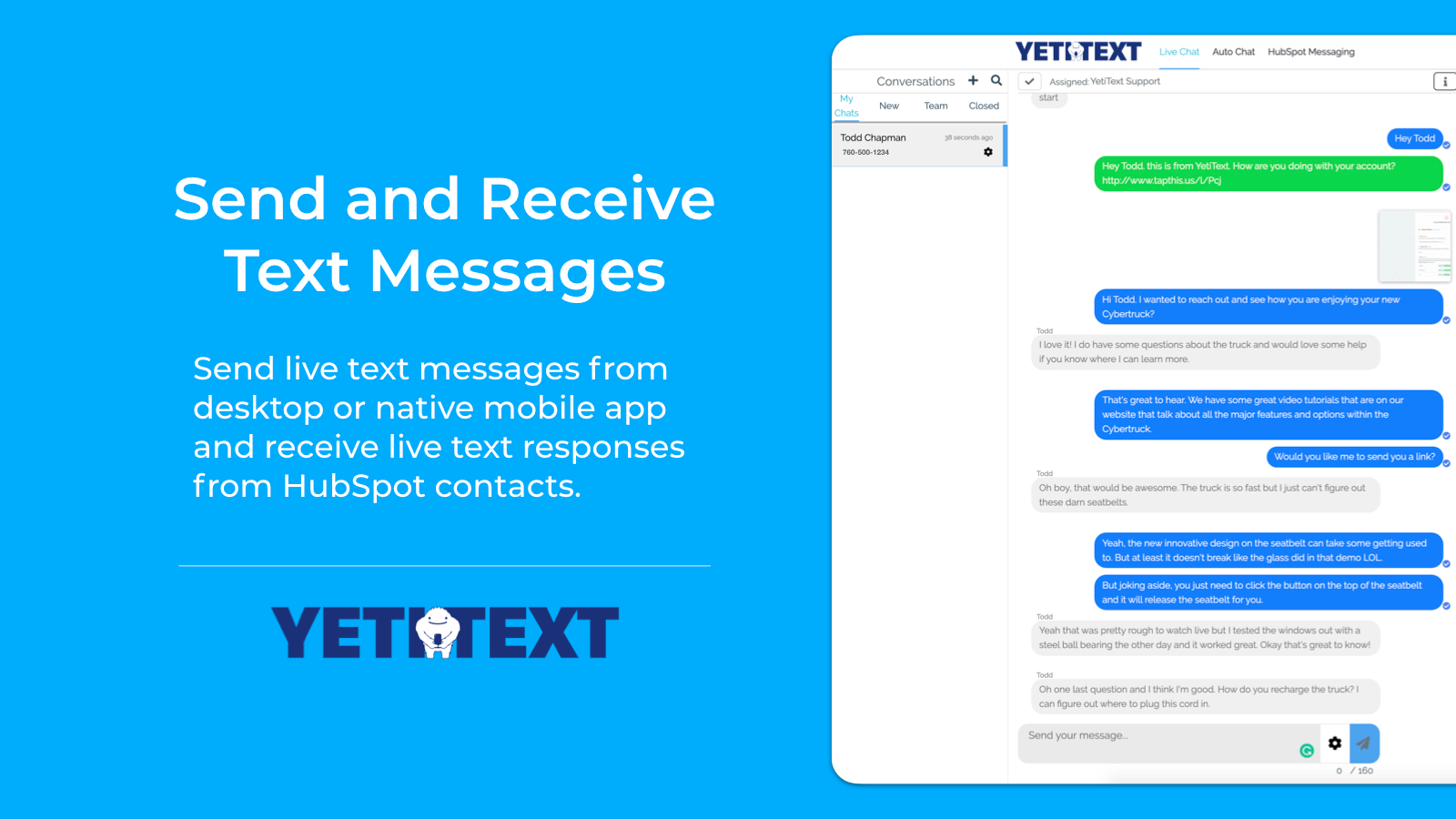 Live 2-way text messaging with HubSpot contacts
