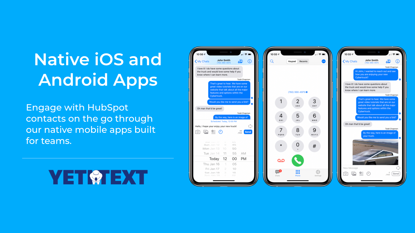 Texts with HubSpot contacts from YetiText's mobile apps