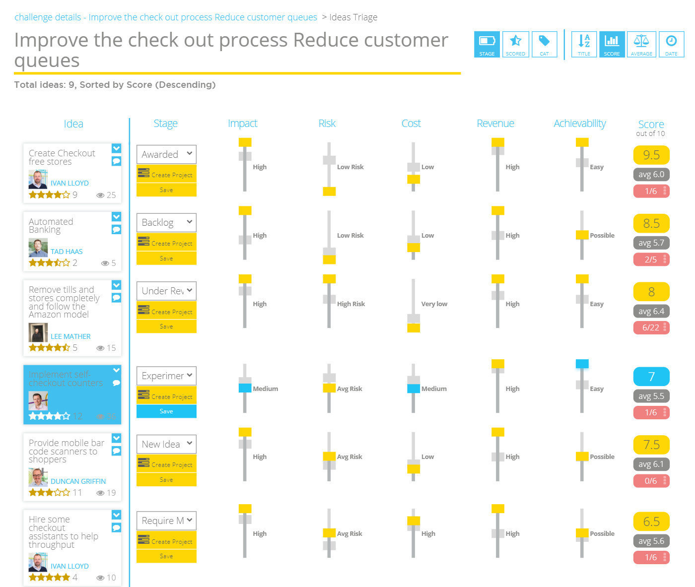 edison365ideas - triaging in the innovation software tool