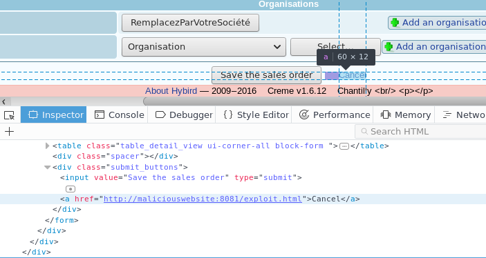 BishopFox Advisory CremeCRM showing the Cancel button using the HTTP Referer header:
