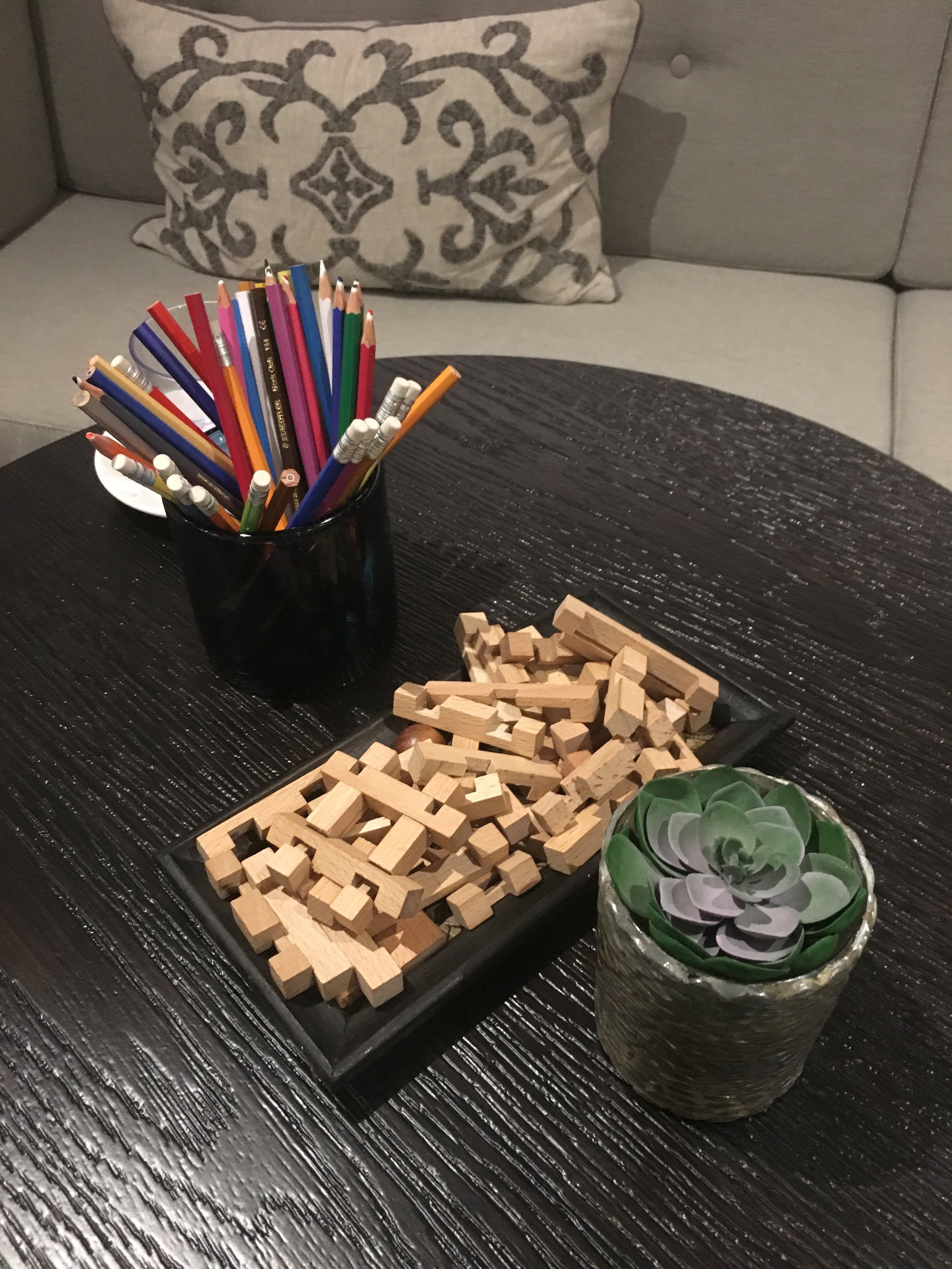  Pencils and puzzles in the 'mind' relaxation area of the spa at Rudding Park  