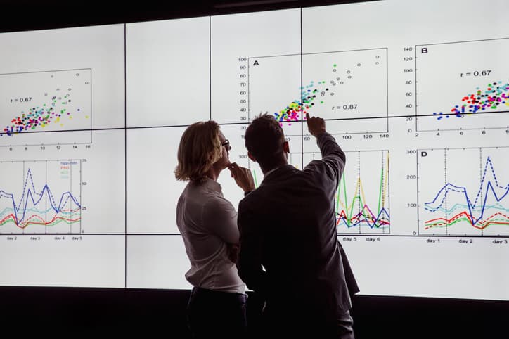 people pointing to graphs with data