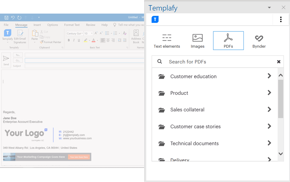 Outlook productivity tool Templafy