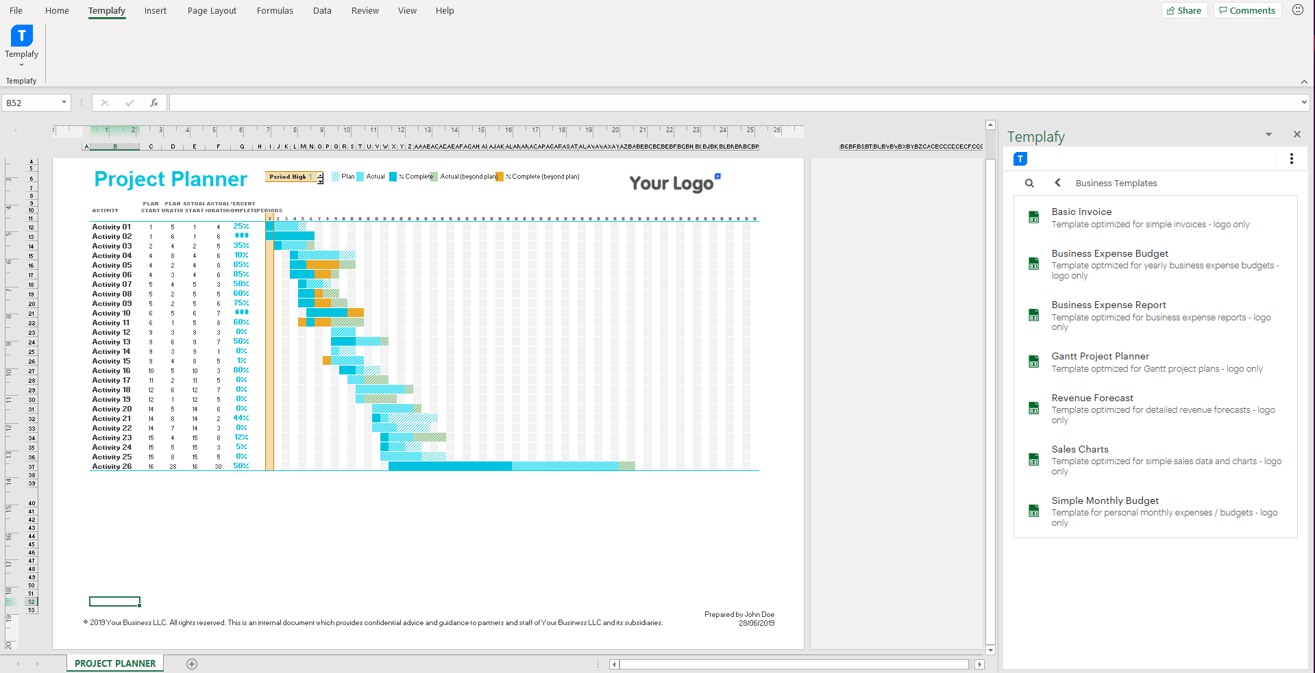 Screenshot of Templafy Dynamics in Excel 