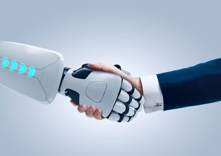 robot and human shake hands