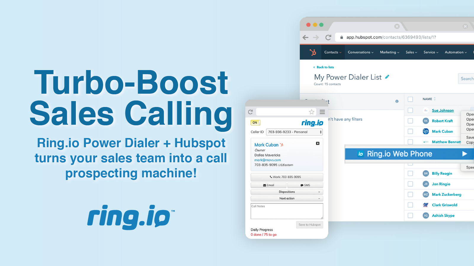 Ring.io Power Dialer HubSpot Integration Connect Them Today