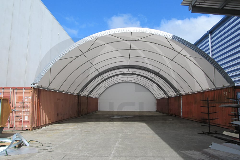 image of container shelters joined with joining strip