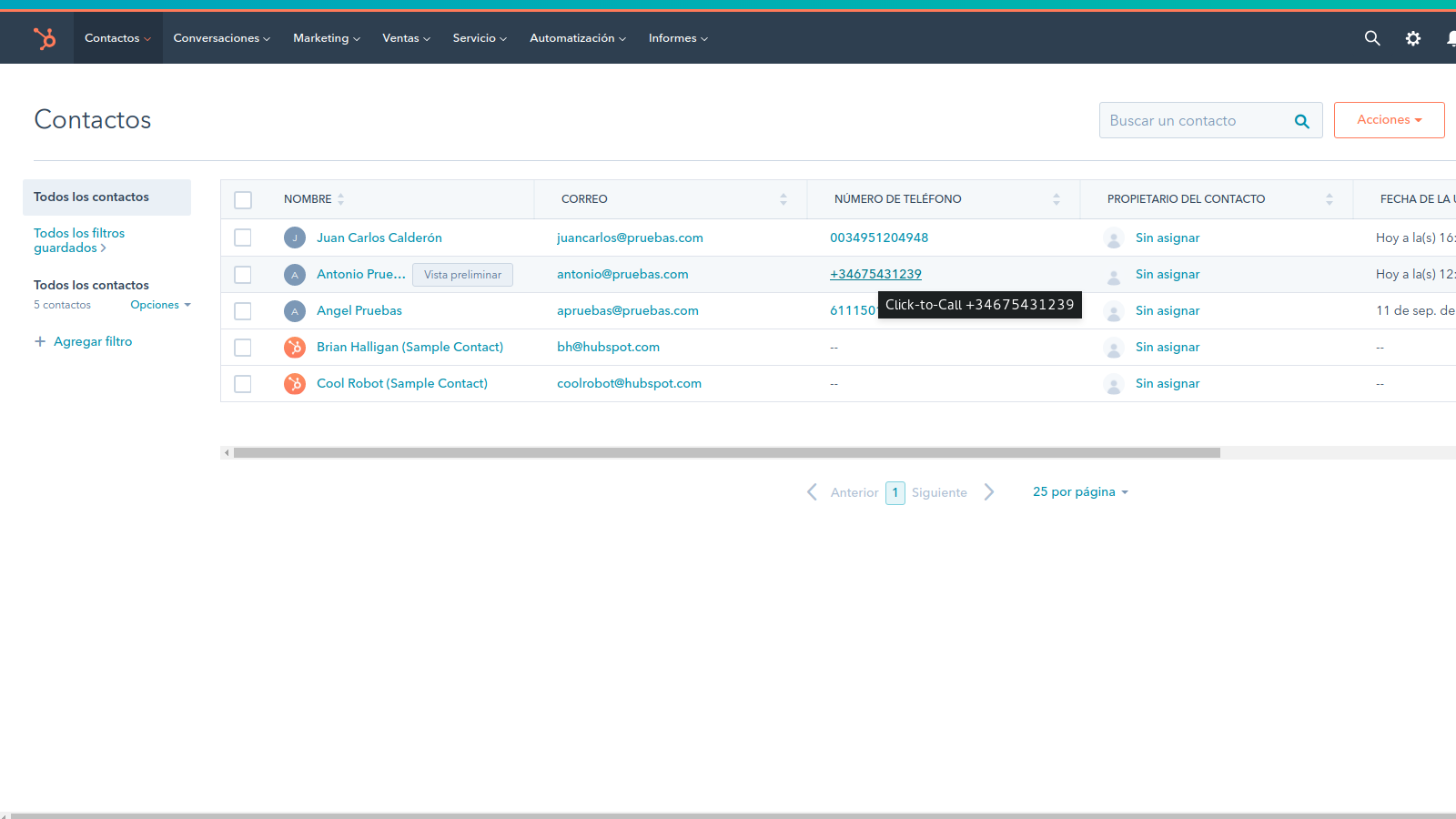 Marcación con un solo clic