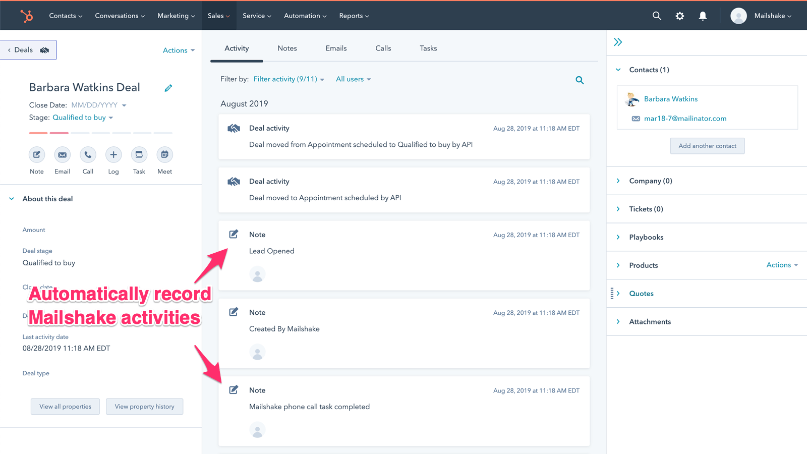 Automatically record Mailshake activities