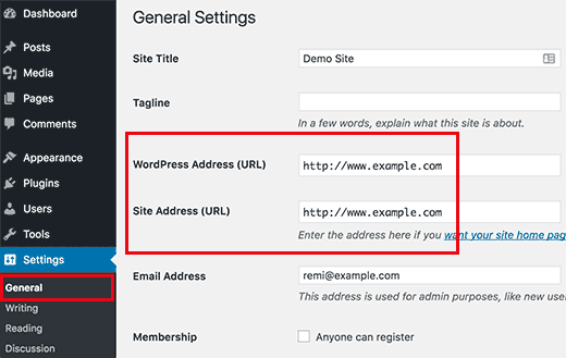 WordPress Setting Site Address (URL)
