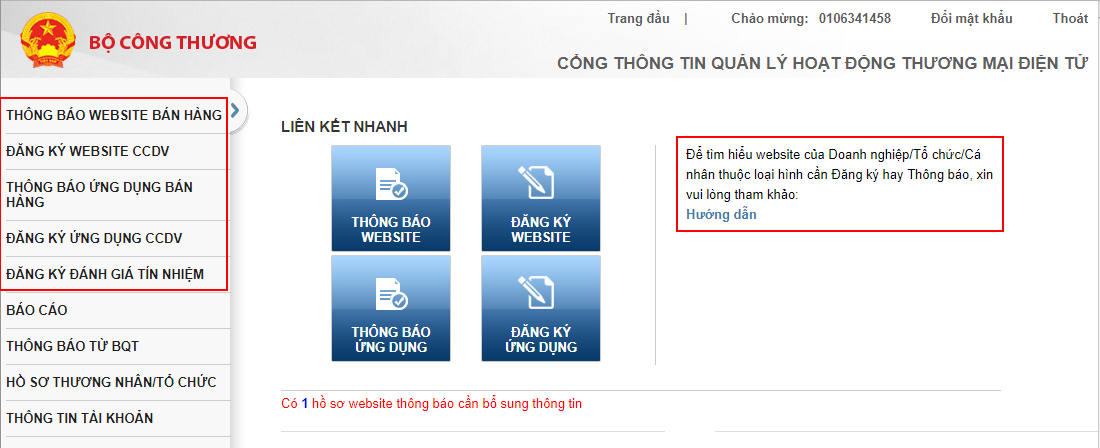 Đăng nhập sau khi đã Đăng ký tài khoản trên Website bộ công thương-Repu-Digital