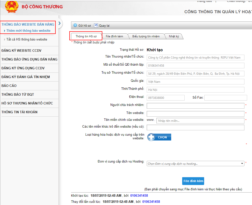 Form thông báo website với Bộ công thương-Hướng dẫn bởi Repu Digital