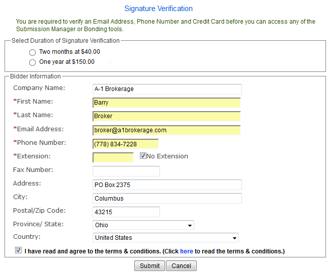 Bidder Authorization