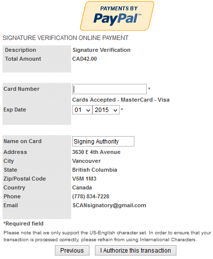 Bidder Authorization - Payment