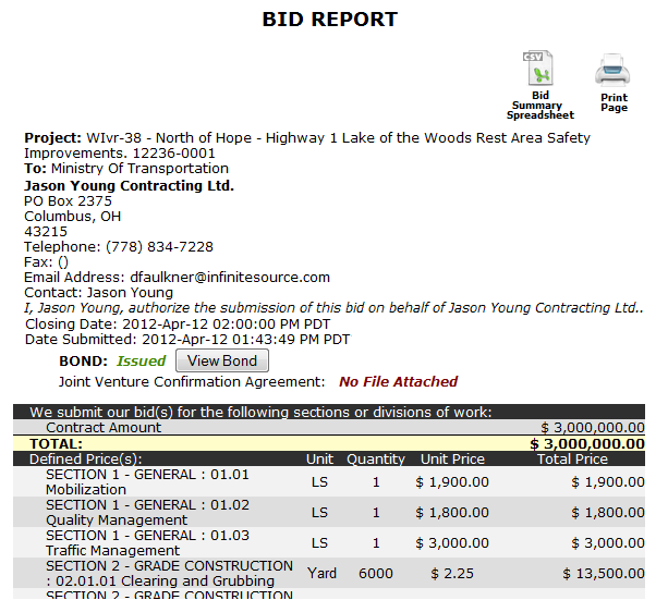 Bid Report