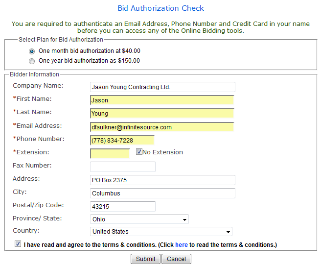 Bidder Authorization