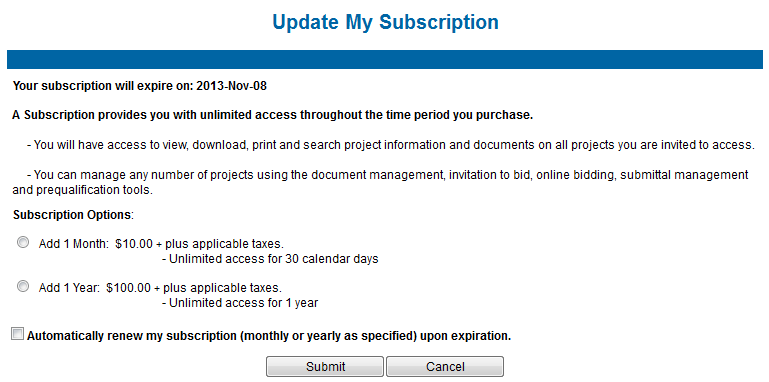 Update my Subscription