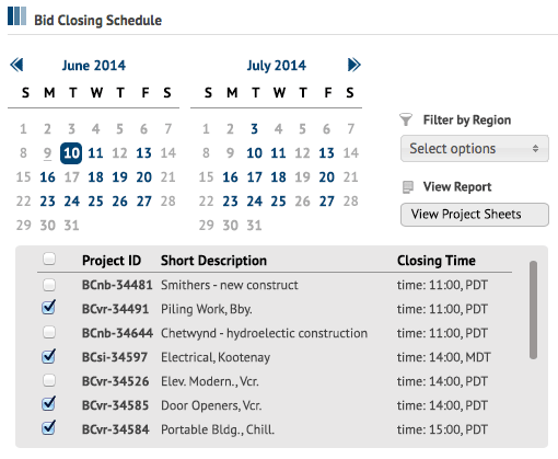 Bid Closing Schedule