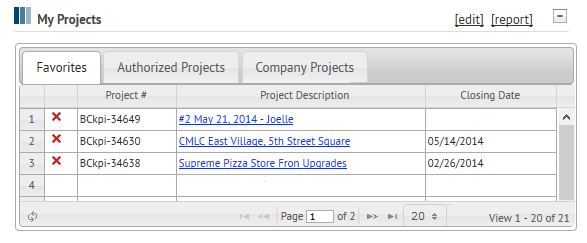 My Projects Table