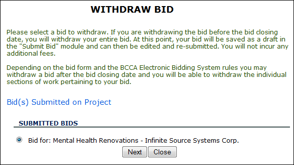 Choose Bid to Withdraw