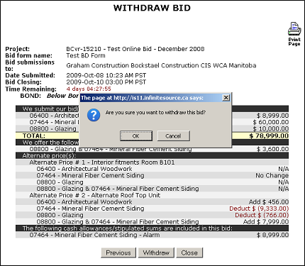 Choose Bid to Withdraw