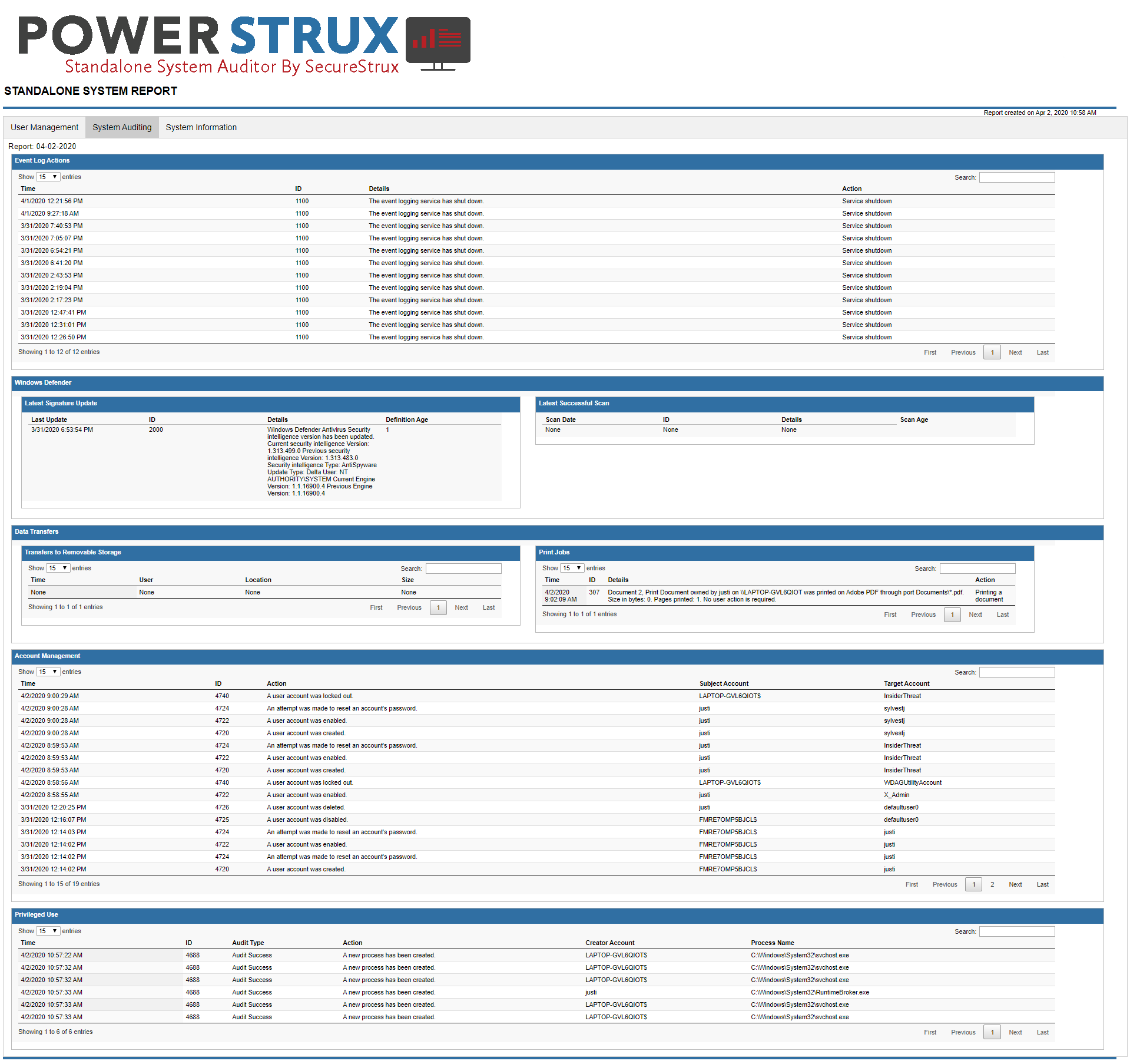 PowerStrux - Standalone System Auditor - System Auditing