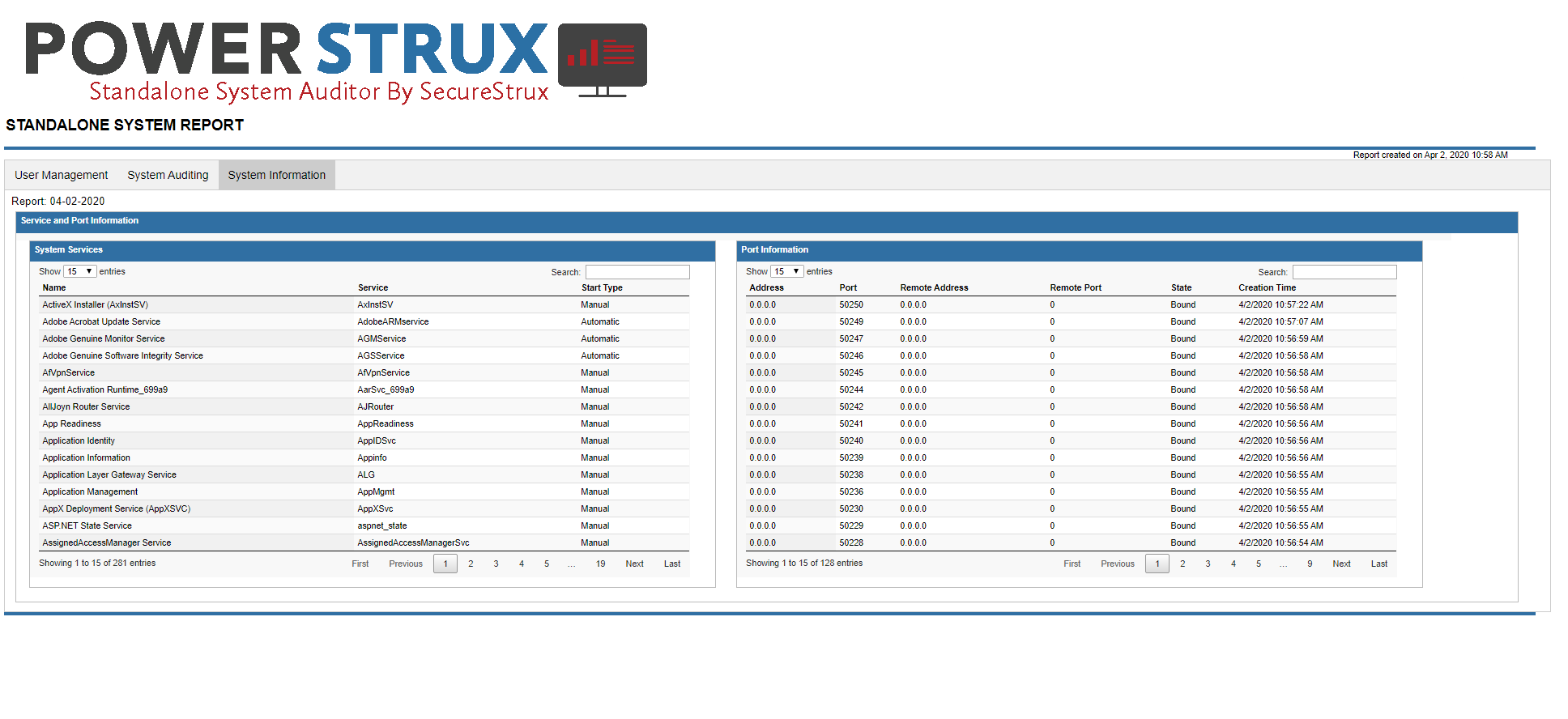 Powerstrux - Standalone System Auditor - System Information