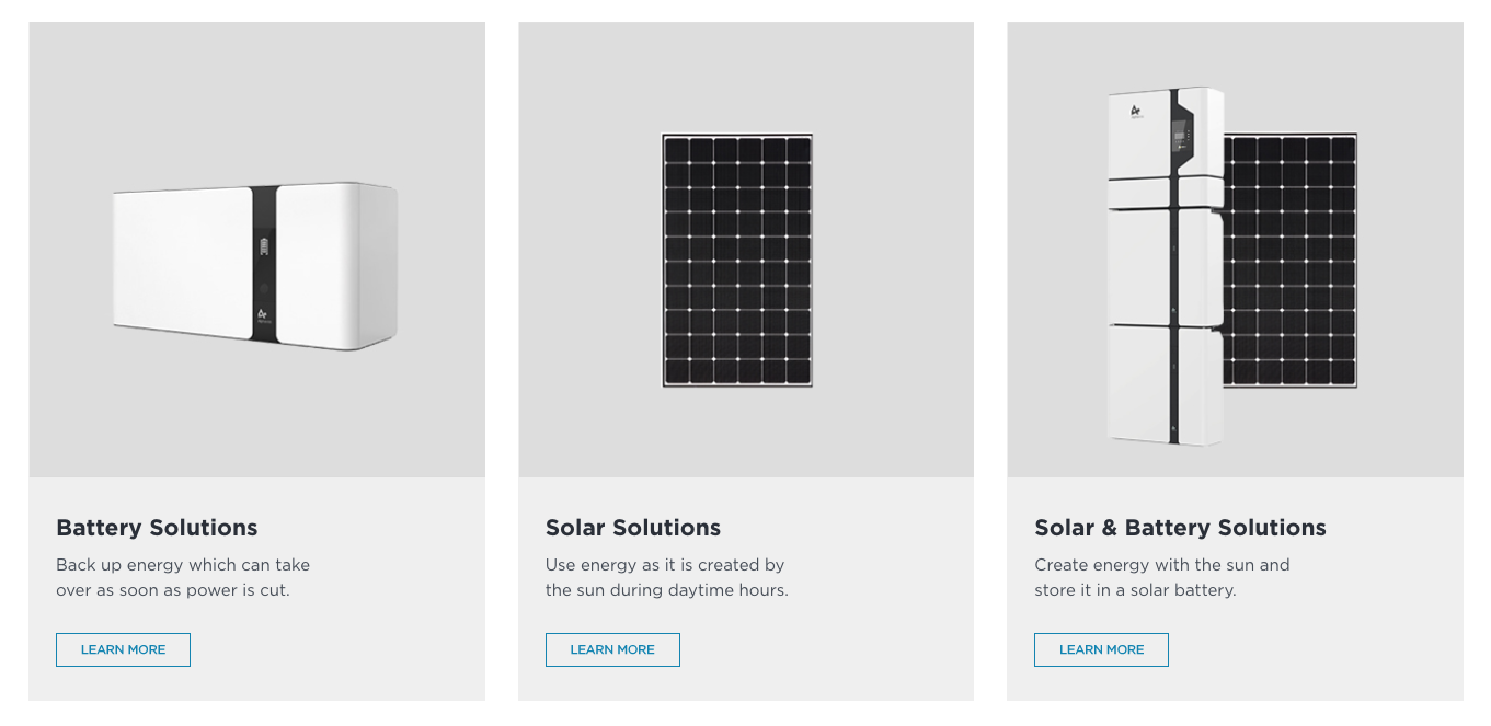 Battery Solutions; Solar Solutions; Solar & Battery Solutions