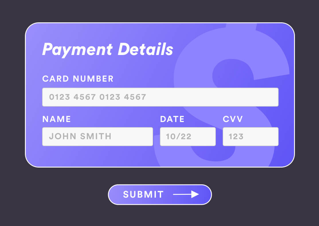 We mocked up a skeuomorphic credit card payment form. Use this as an inspiration for your own checkout page!