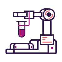 An icon of a mechanical arm and a test tube filled with a purple liquid.