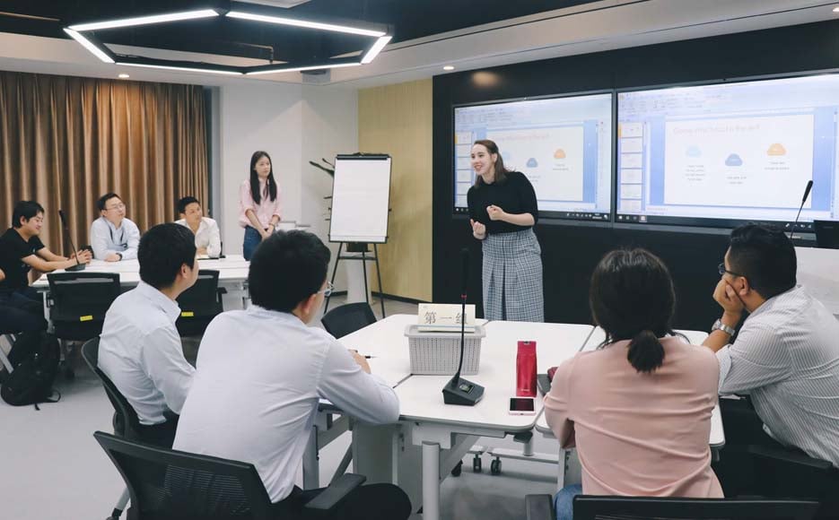 English teacher in China in her classroom