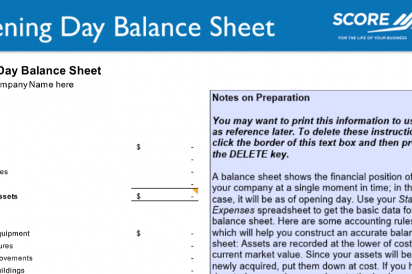 Opening Day Balance Sheet