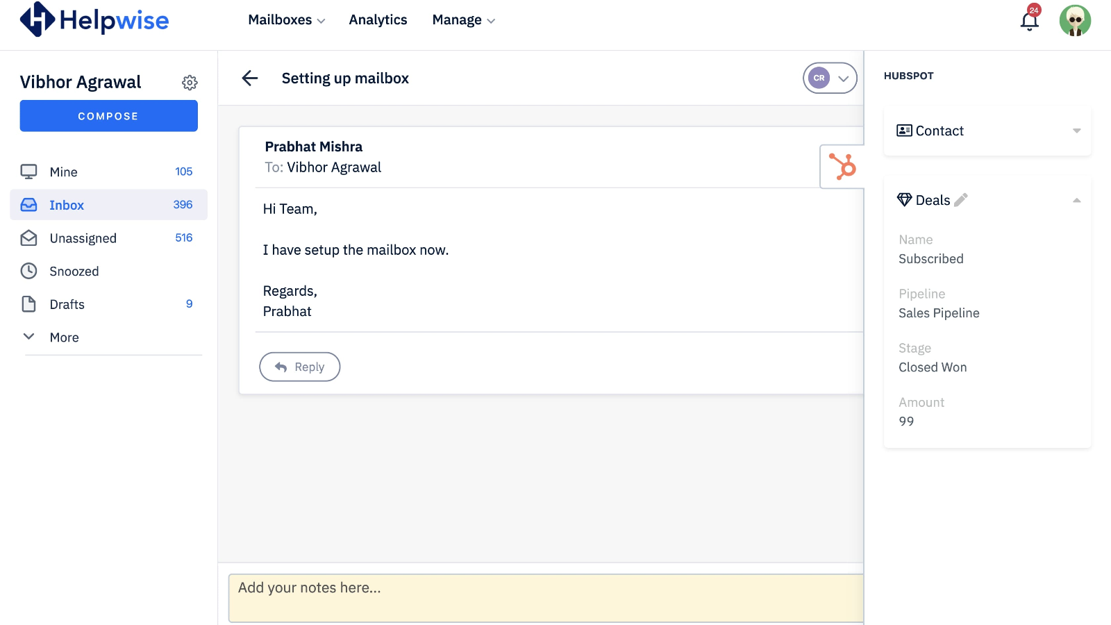 Manage deals associated with your customer