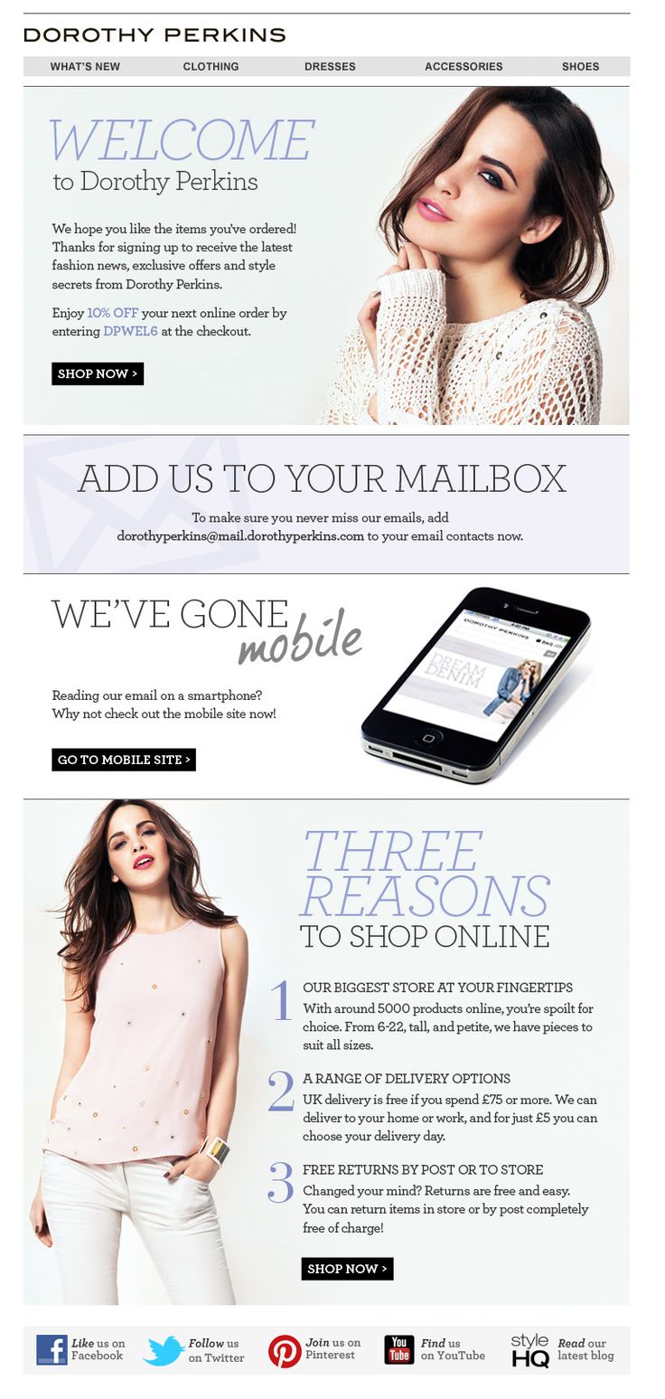 dorothy perkins welcome email