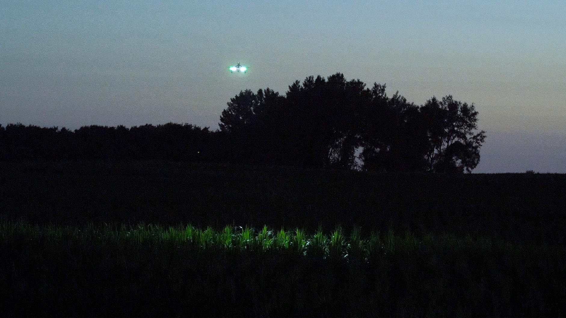 Drone equipped with 2 FoxFury Rugo R1S lights is used to show location of suspect in corn field