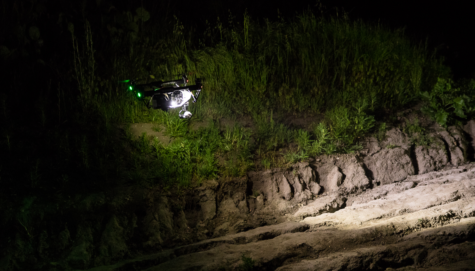 Drone with Rugo Light illuminates path during inspection