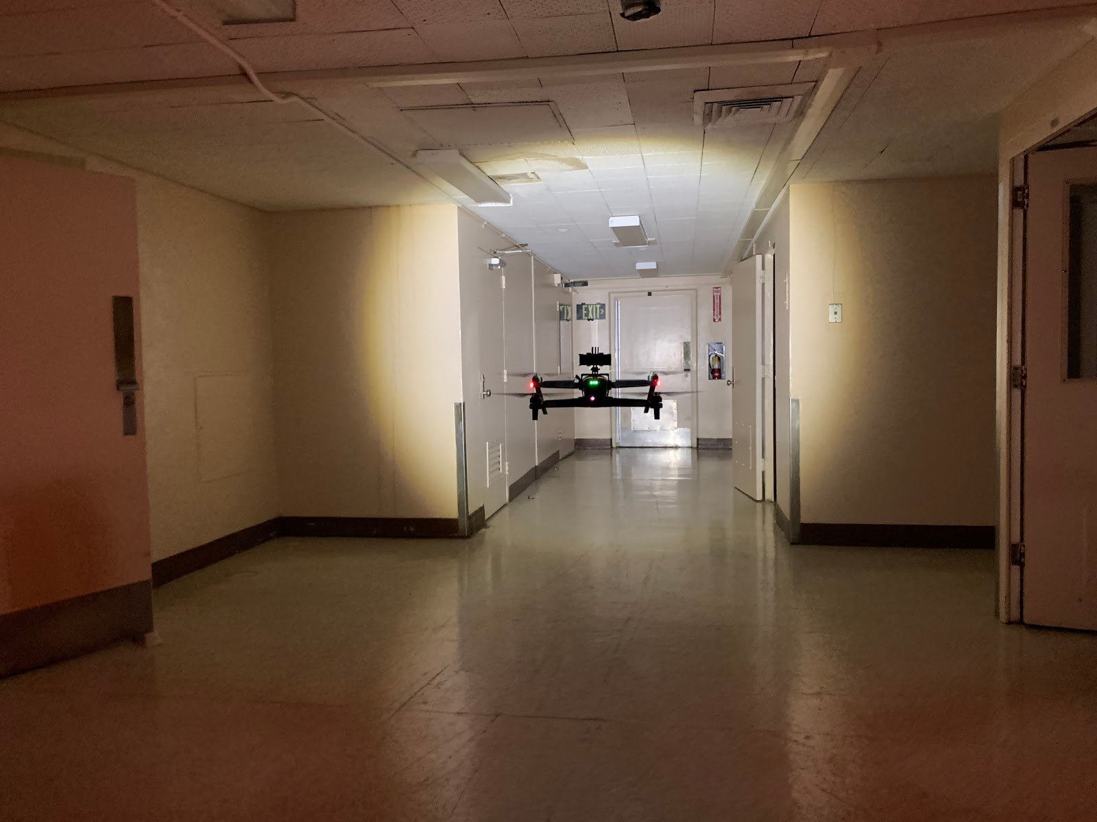 Autel EVO equipped with a FoxFury Rugo RCS flies down a hallway