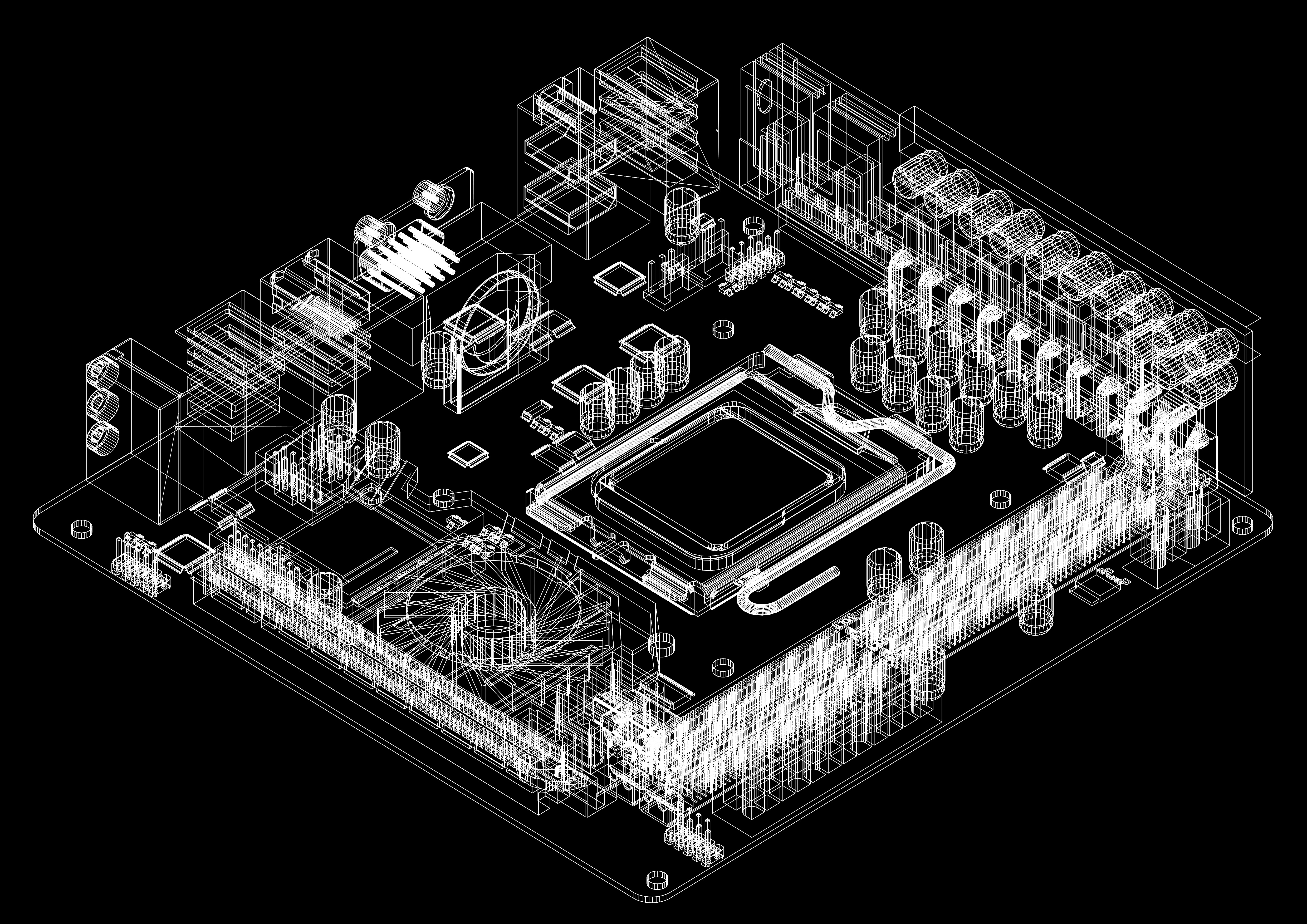 3D model for a computer motherboard.