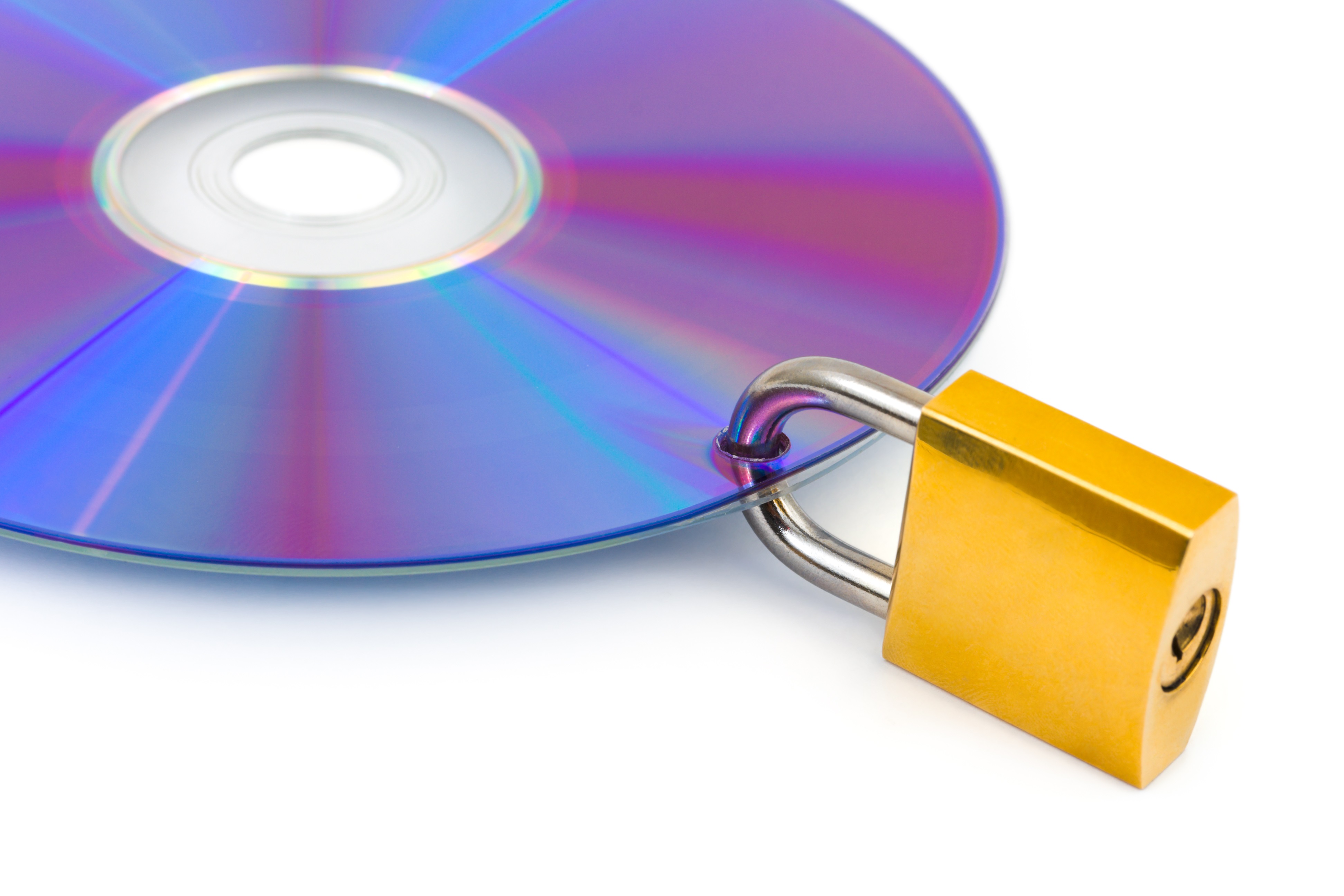DVD with a padlock, illustrating PCB intellectual property.
