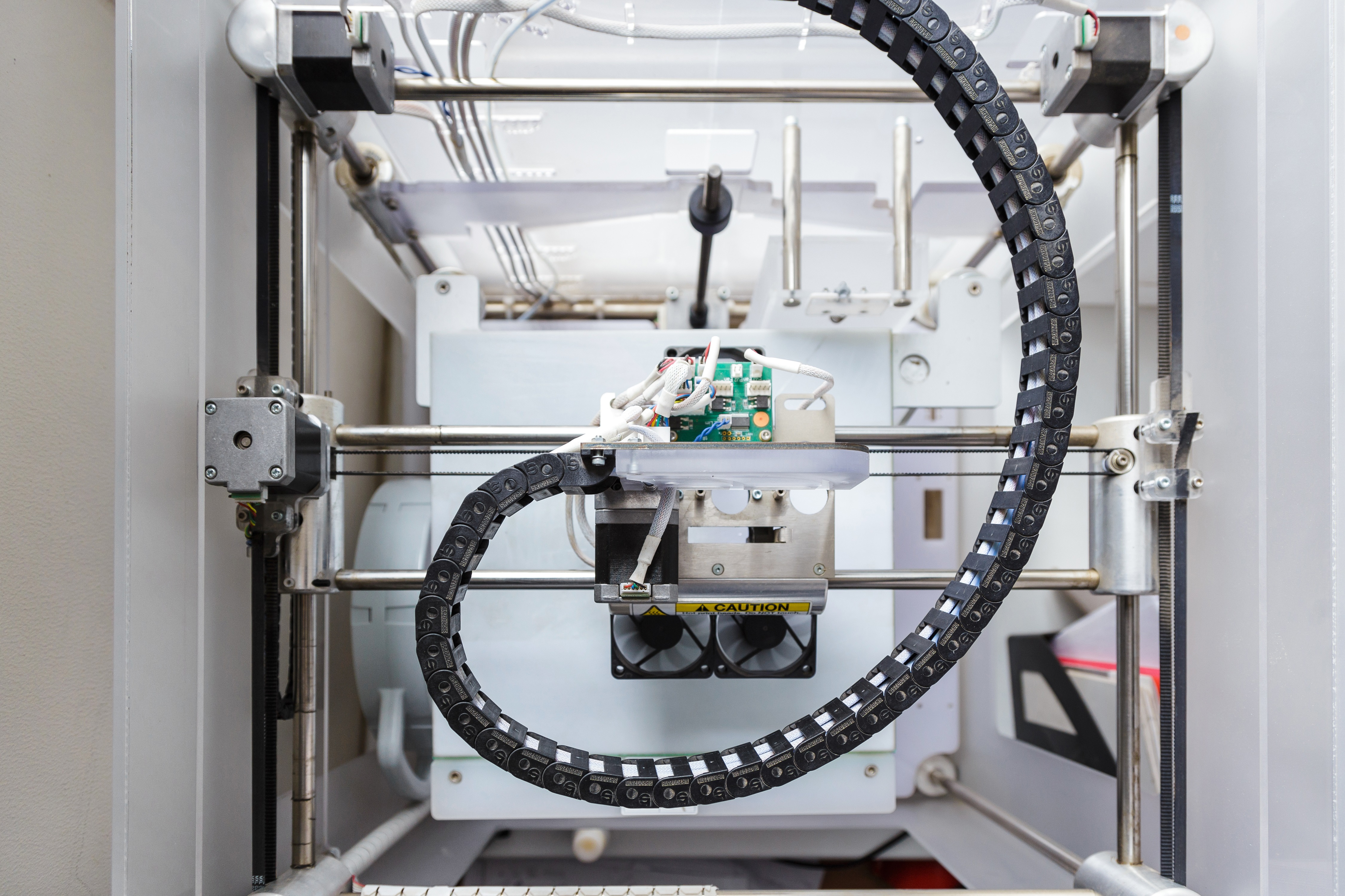 Top view of a 3D printer for additive manufacturing