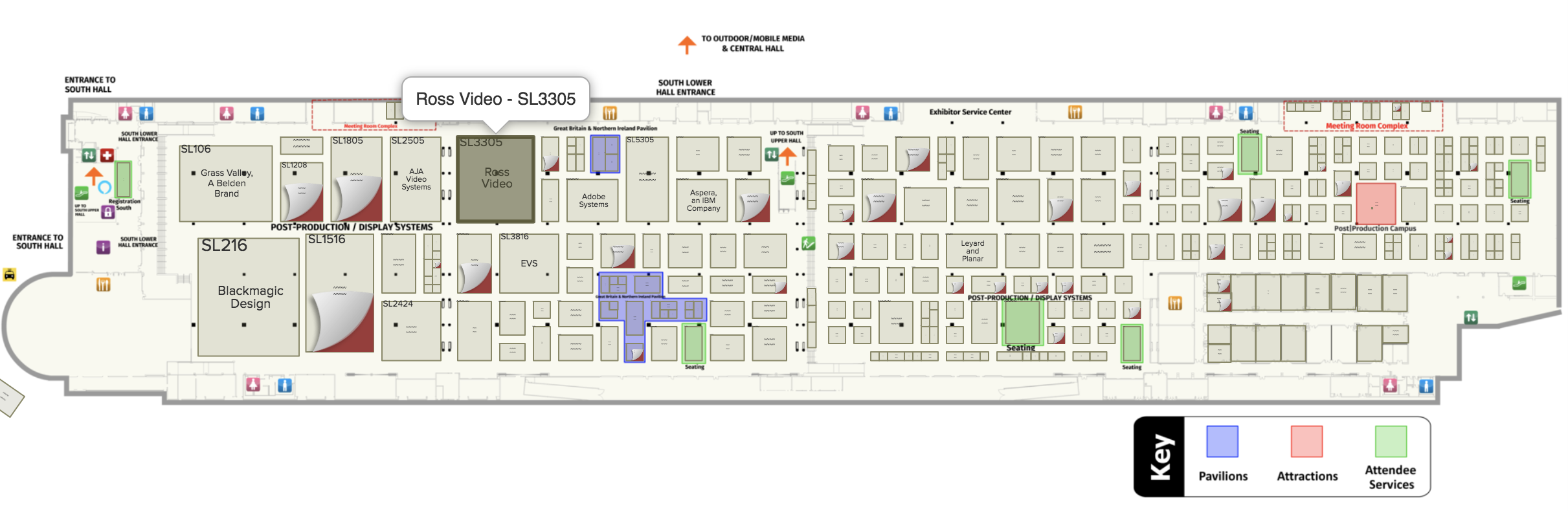 NAB Lower South Hall floor plan with Ross booth highlighted