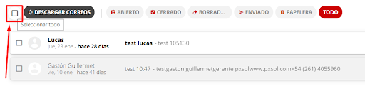 Seleccionar todos los correos con el casillero superior