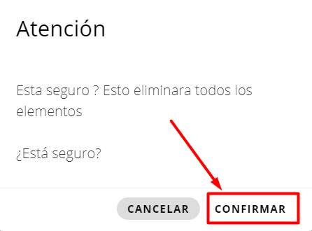 Botón de confirmación para eliminar correos