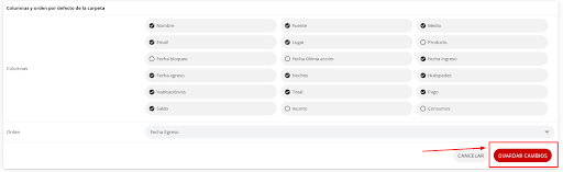 Opción para editar columnas de la tabla de reservas