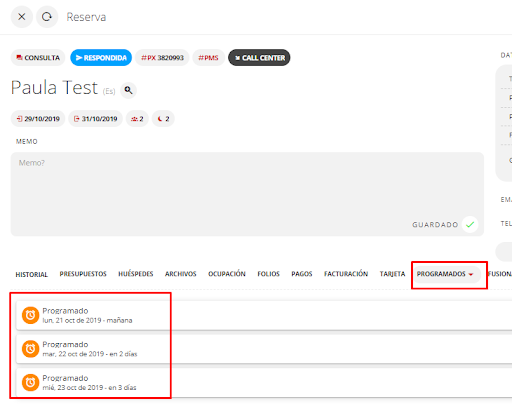 Lista de recordatorios programados
