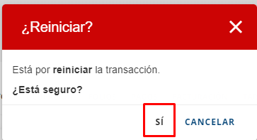 Pop-up de confirmación de reinicio