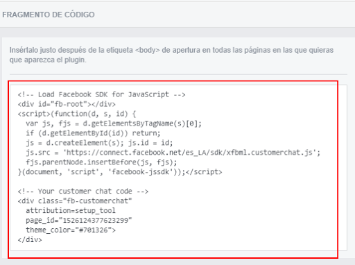 Código del chat de Facebook para integrar