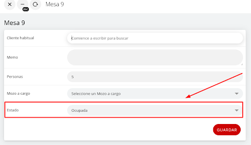 Modificación del estado de la mesa