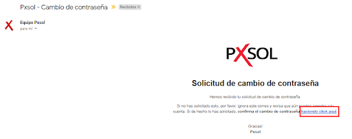 Ejemplo de correo electrónico para cambio de contraseña.