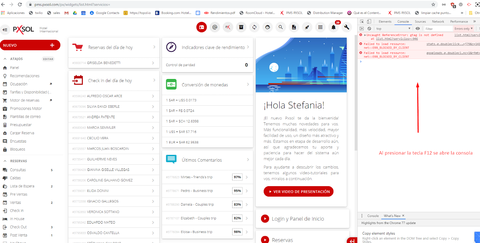 Consola web abierta con F12